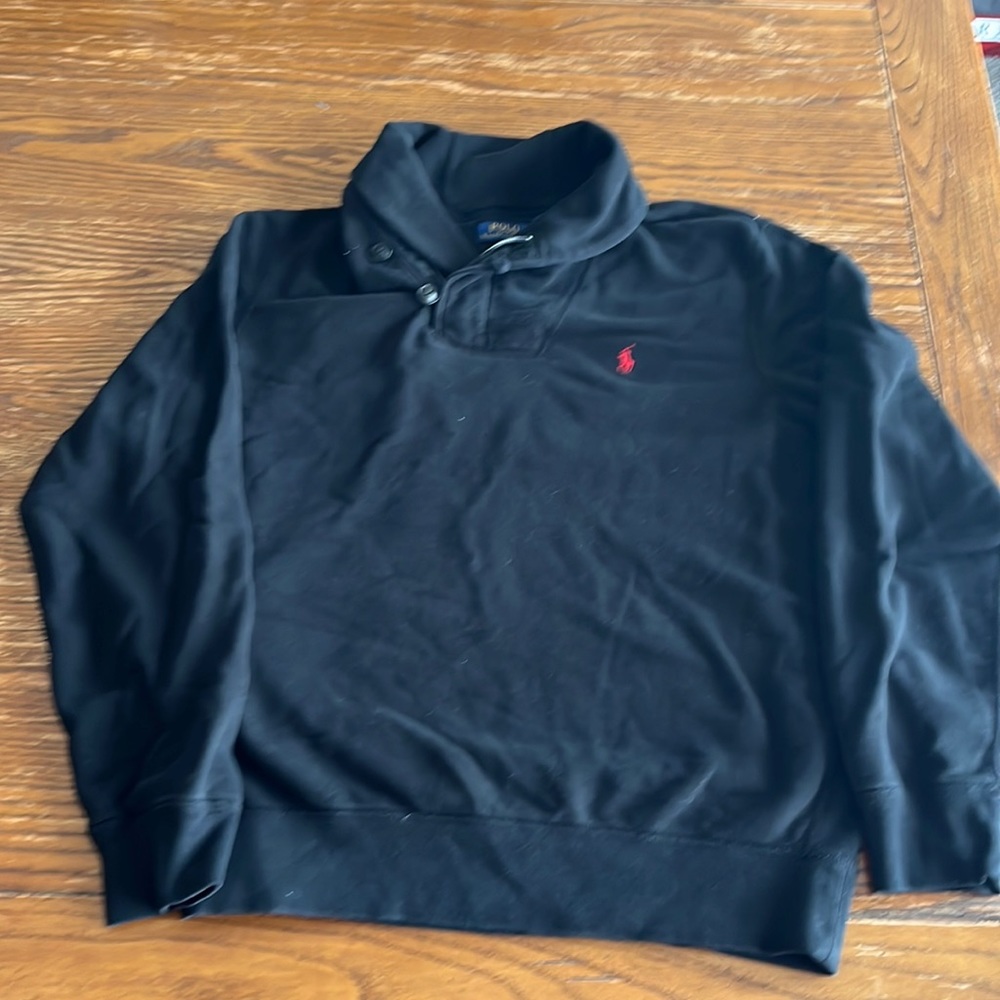 XL Polo Ralph Lauren Pony Shawl Collar, 2 Button Black Pull Over Sweater.